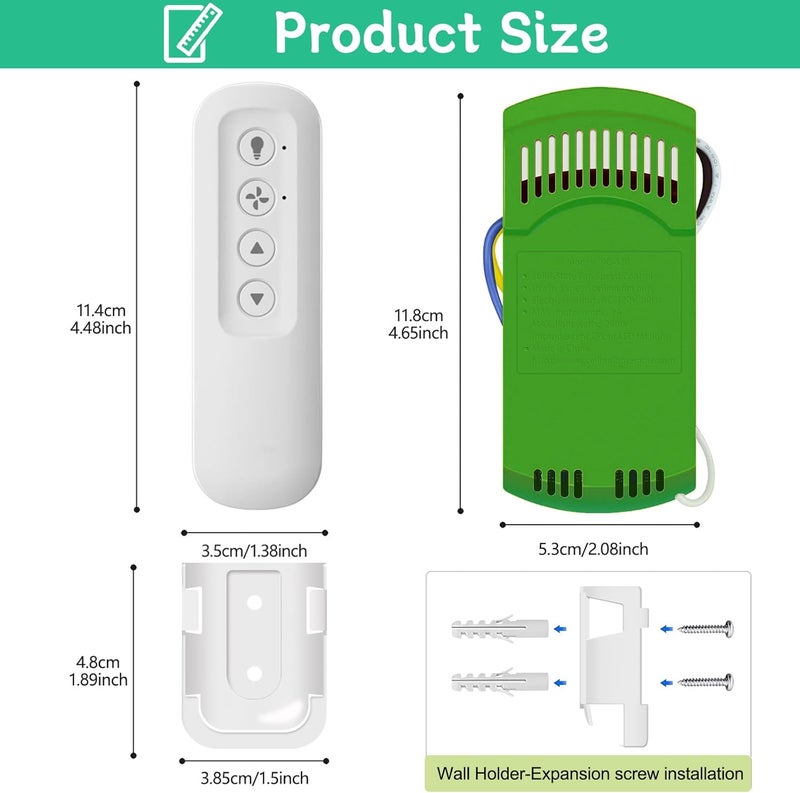 Prichor Replacement for Ceiling Fan Remote Control Kit with Light Dimmer, Compatible with Remote 99770 99772 99392 99122 99123 99600, Universal Remote Control with Receiver works for most 3 Speeds Ceiling Fan - Image 5